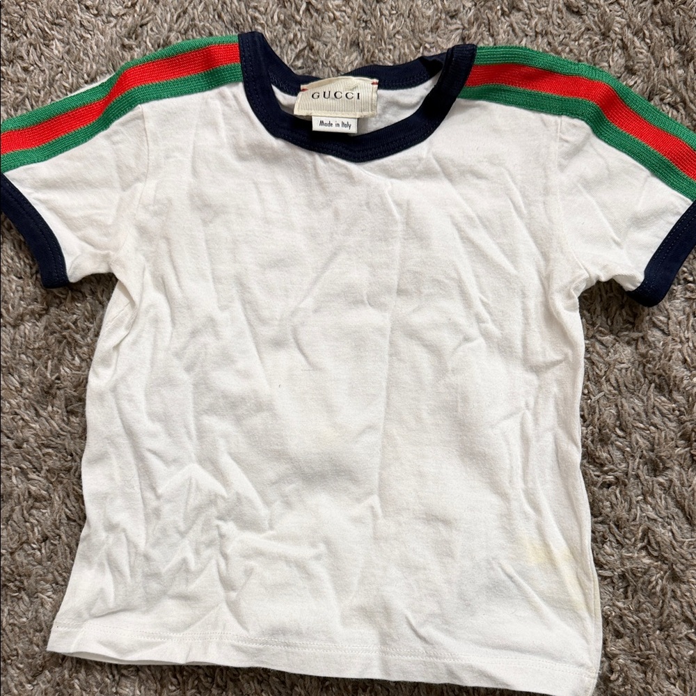 Gucci Kids Tee with Navy Trim and Red-Green Accents
